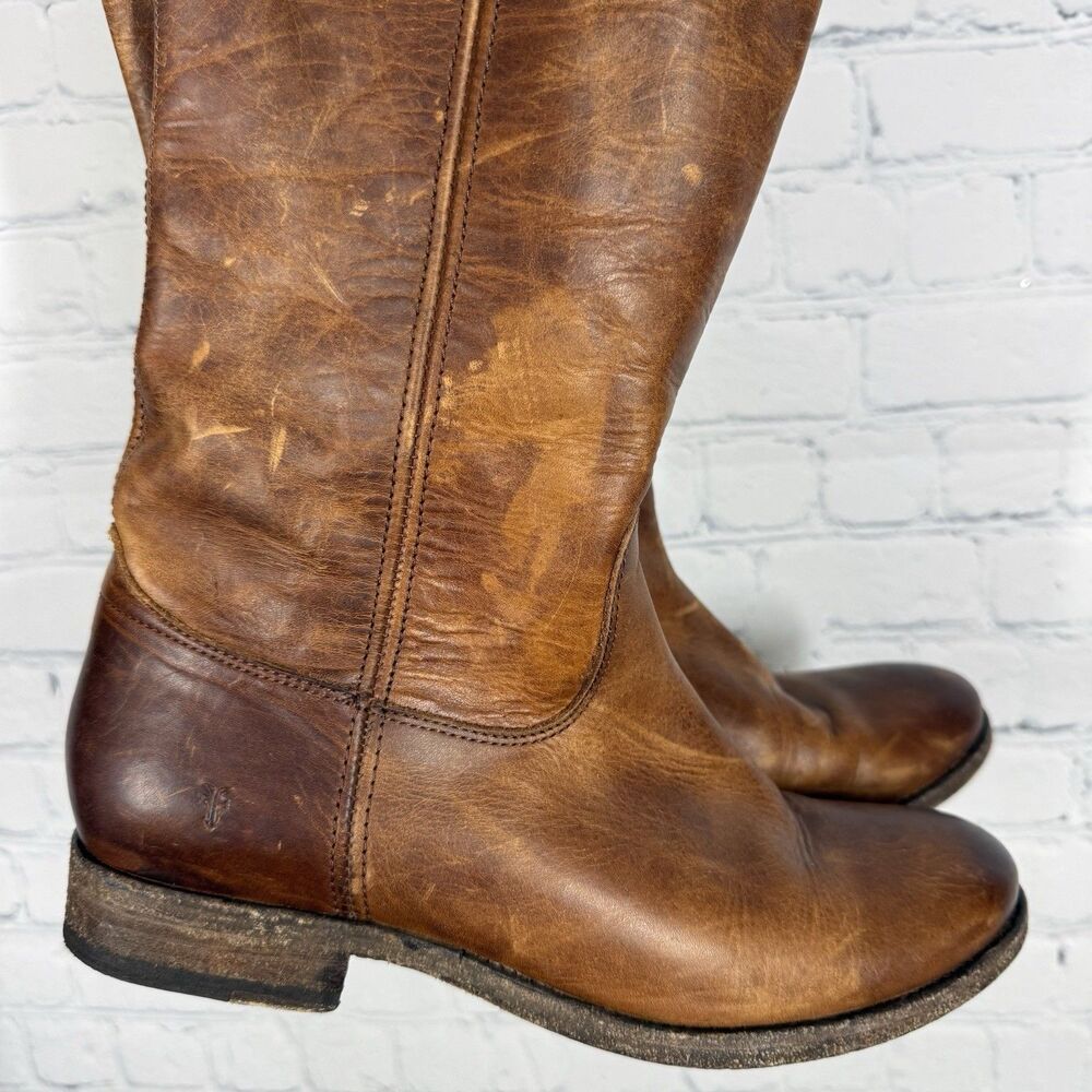 Frye Melissa Leather Riding Boots Women 7 Brown Distressed Button 2 Equestrian - Picture 16 of 16